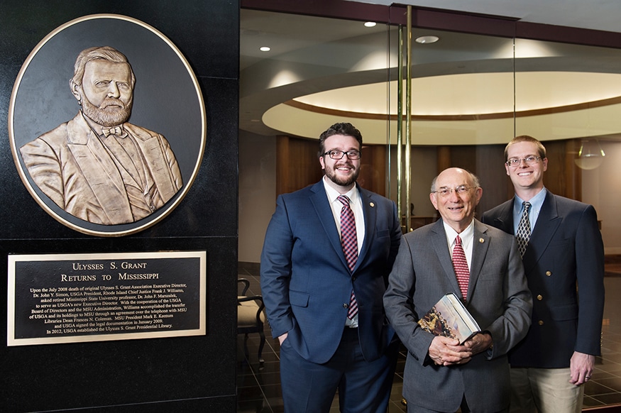 Ulysses S. Grant Presidential Library historians, from left to right, Louie P. Gallo, John F. Marszalek and David S. Nolen, this month will release “The Personal Memoirs of Ulysses S. Grant: The Complete Annotated Edition,” published by Harvard University Press. (Photo by Megan Bean)