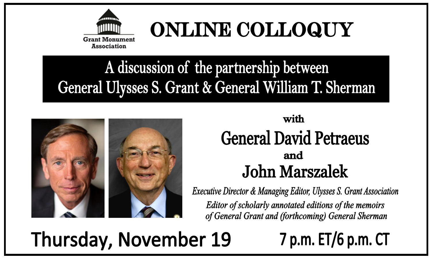 Announcement for online discussion with Gen. David Petraeus and Dr. John F. Marszalek